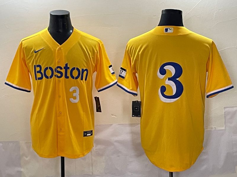 Men 2025 Boston Red Sox #3 No Name Yellow City Edition Nike MLB Jersey style 2->->